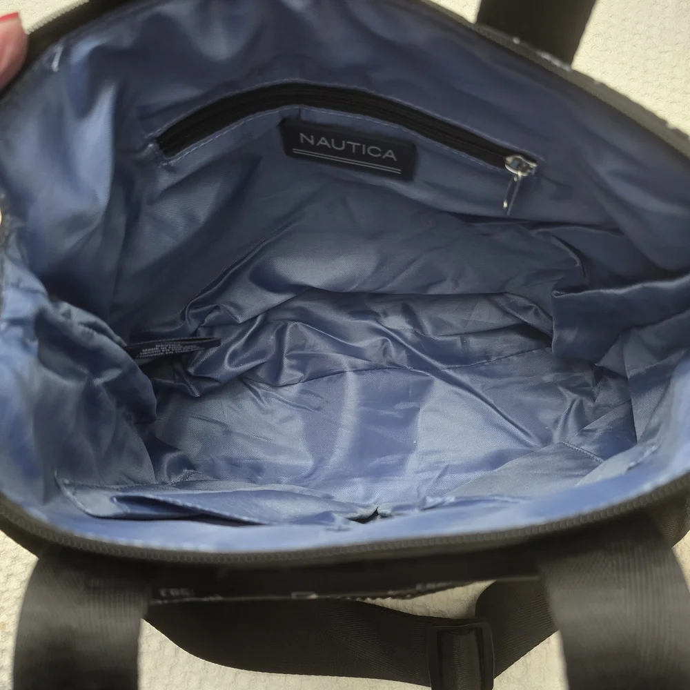 Nautica Black Logo Print Messenger Bag with Silver Accent
